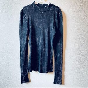 YFB Young Fabulous & Broke Acid Wash Ribbed Long Sleeve Top S Black Acid Wash